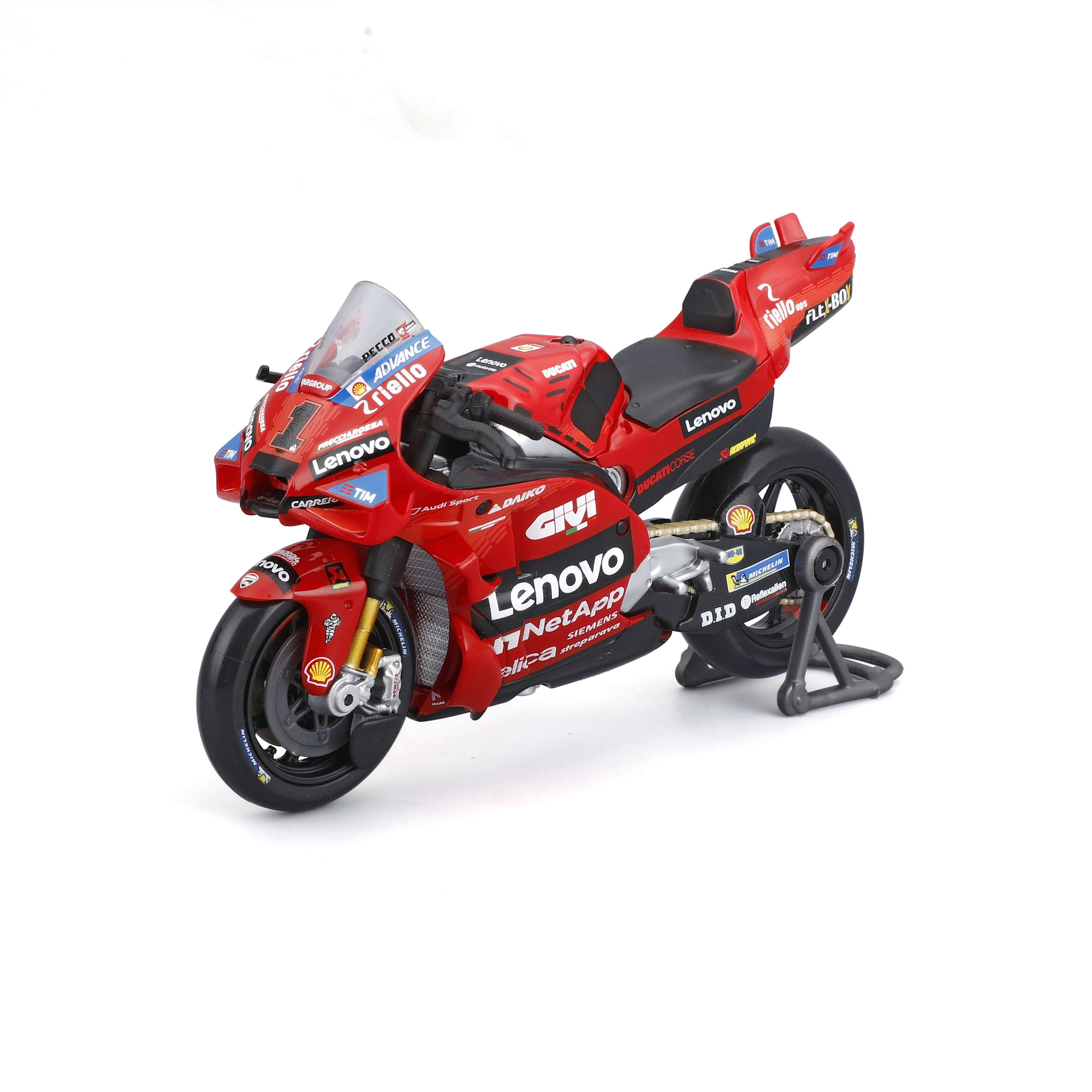 სათამაშო მანქანა Maisto 1:18 GP Racing - Ducati Lenovo Team 2024  #1 Francesco Bagnaia, #23 Enea Bastianini 1/18 - საკოლექციო მოდელი - satamasho manqana